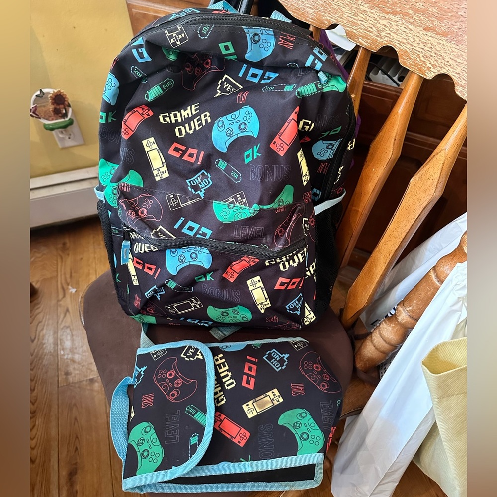 Video game backpack and lunchbox